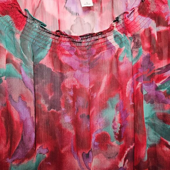 Ann Taylor LOFT size S Sheer Top Y2K Boho Flowy Festival Romantic Watercolors - Picture 4 of 9